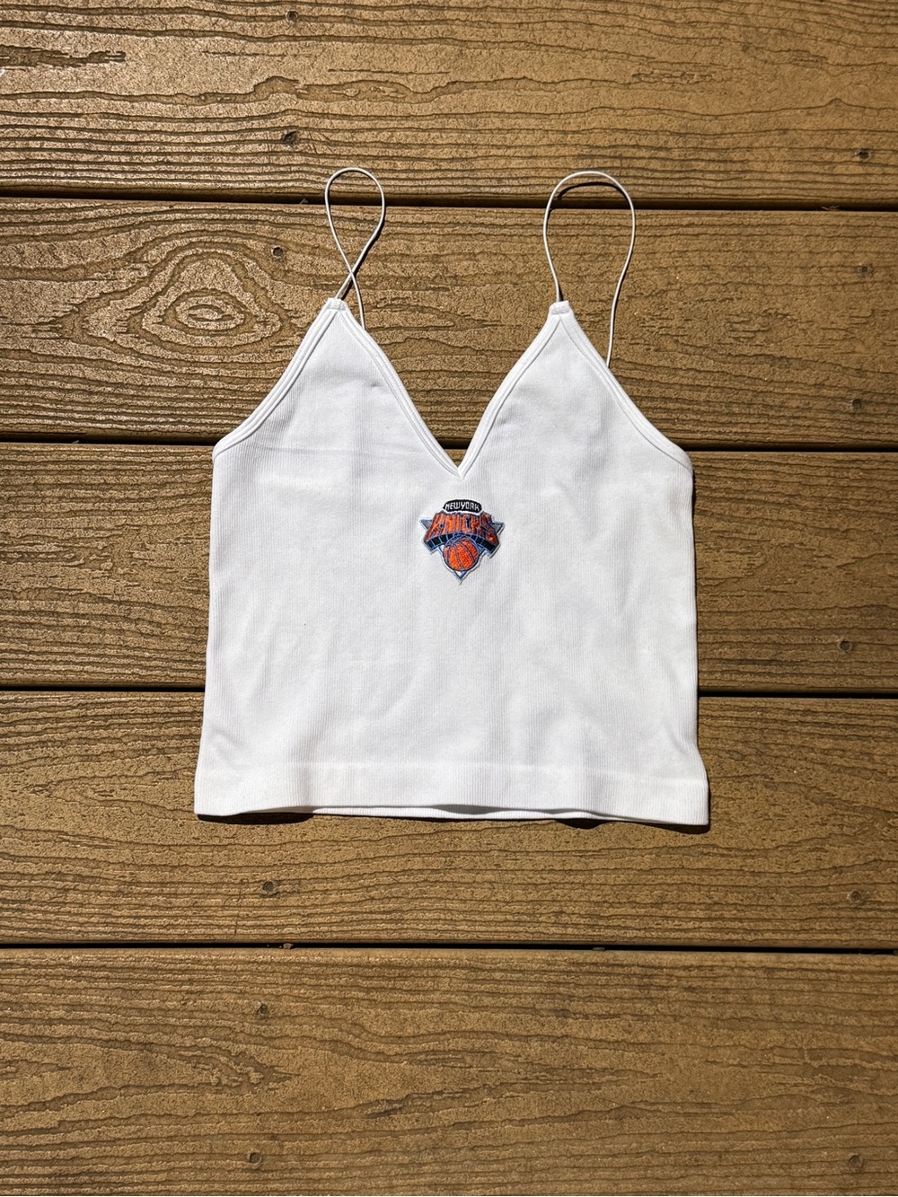 New York Knicks White V-Neck Spaghetti Strap